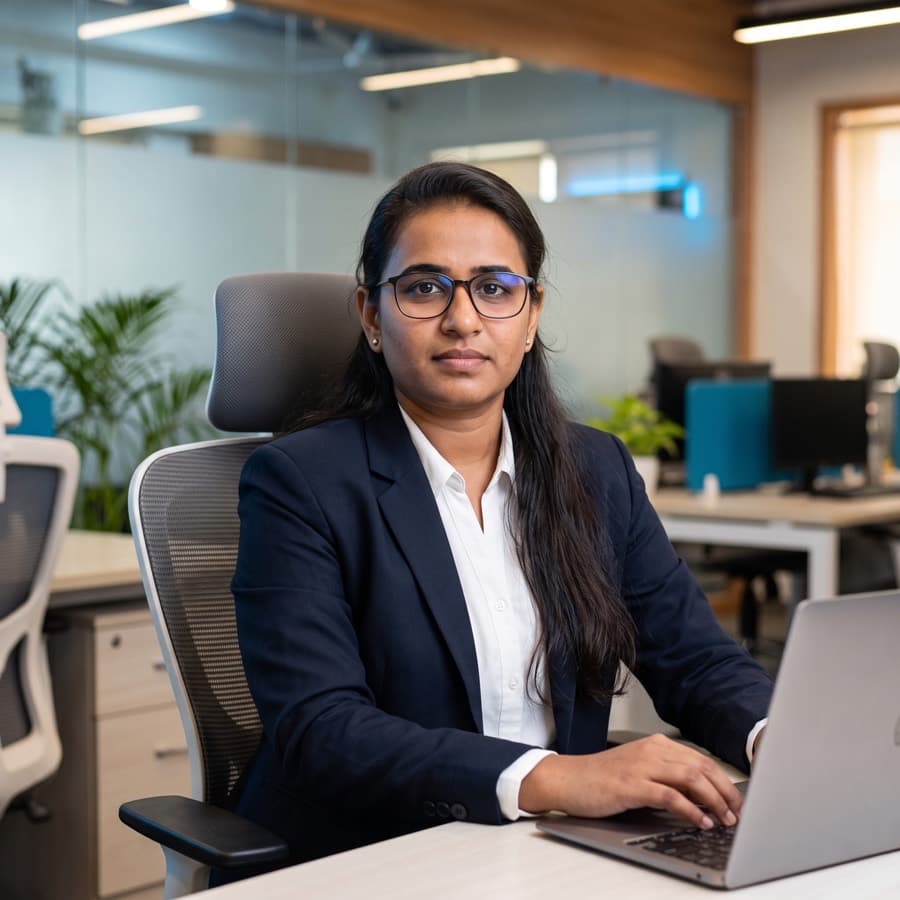 Priyanka, Senior App Developer at CodeStudioHub, working at her desk